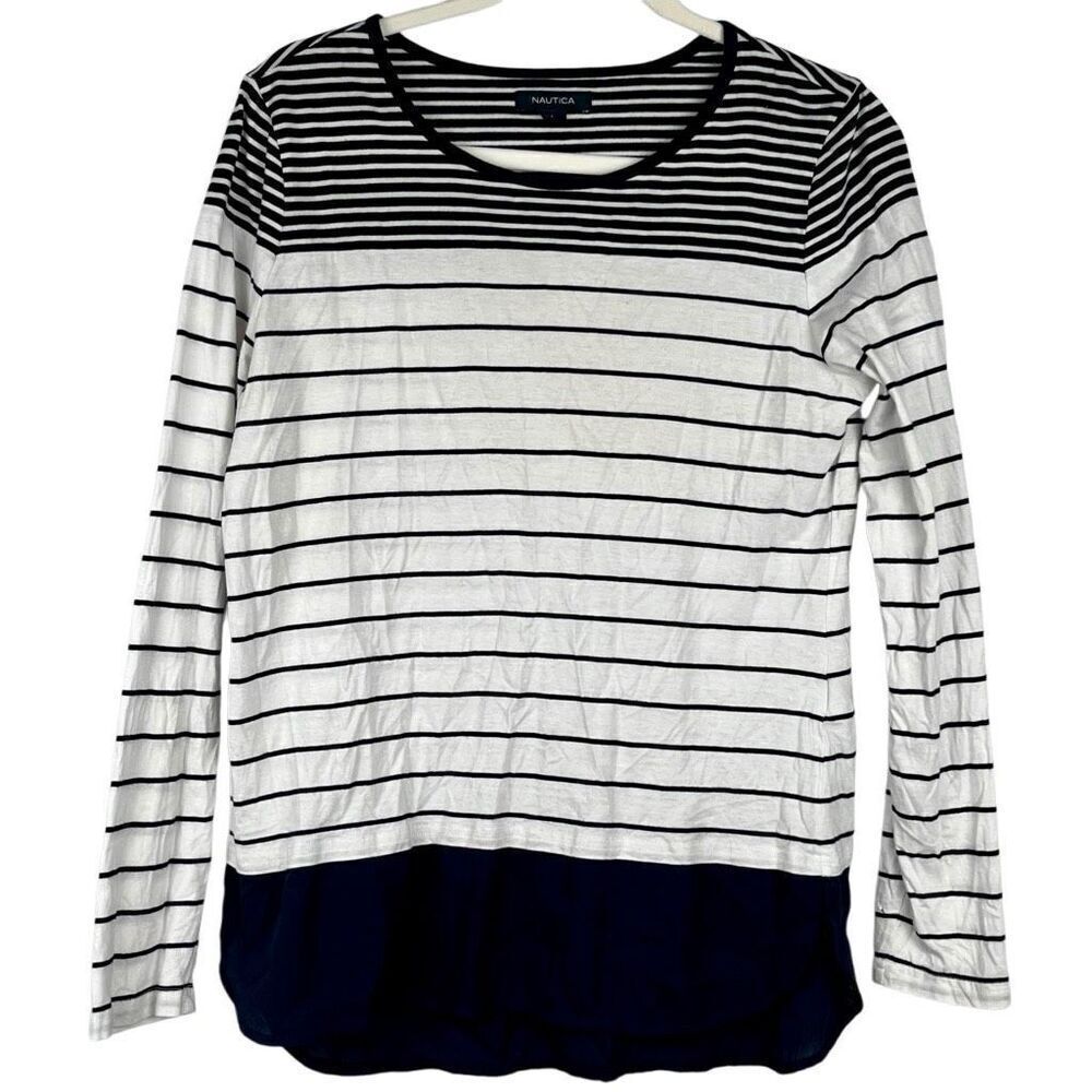 Nautica Women’s Striped Crewneck Long Sleeve Tee Shirt L